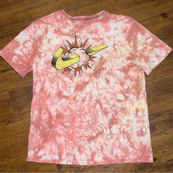 Nike Other - Nike Brown Red Tie-Dye Graphic Yellow Swoosh Logo Short Sleeve Shirt Size XL